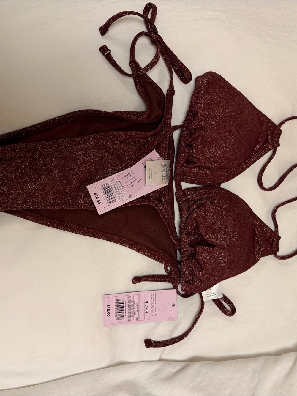 Shimmery Maroon String Bikini Set